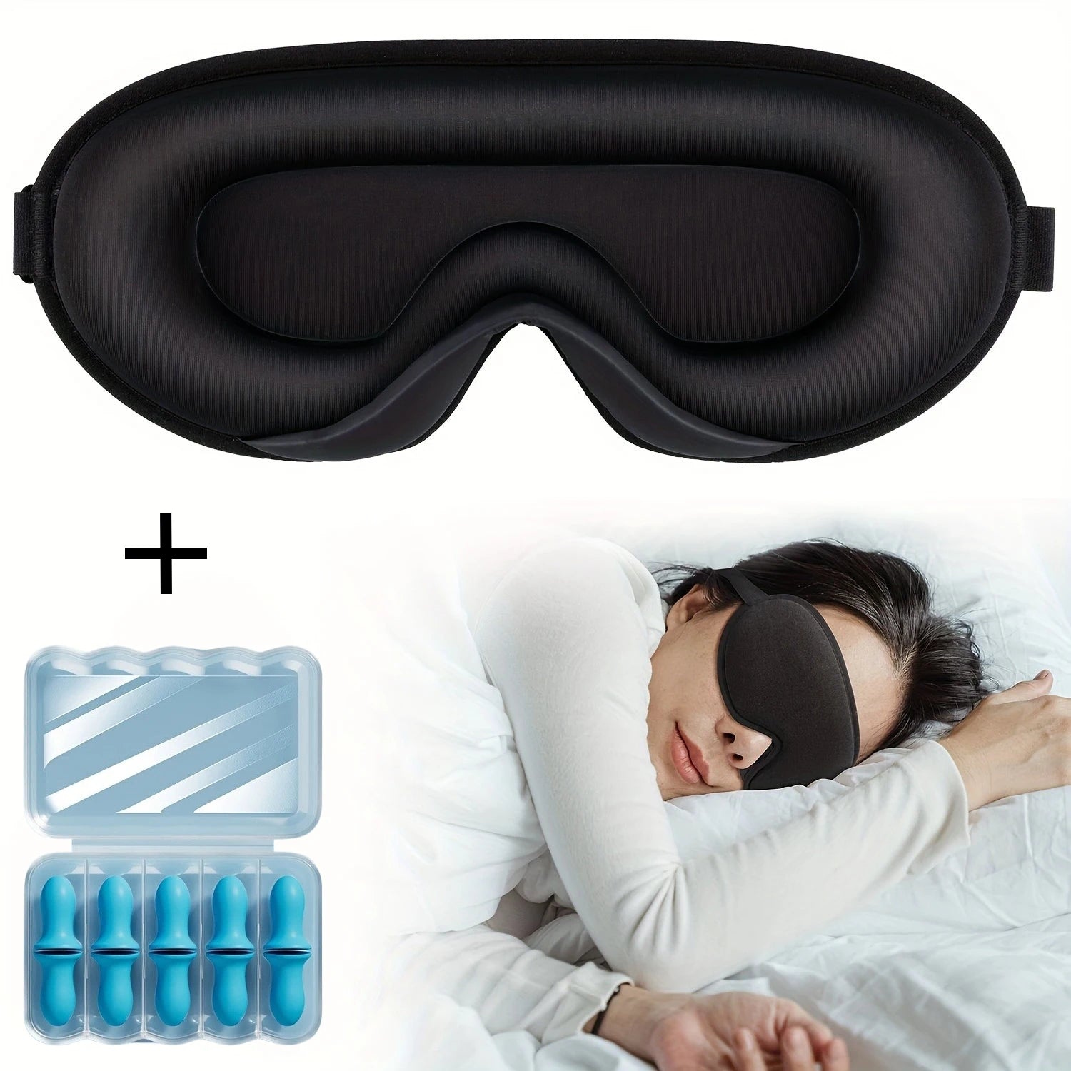 3D Blackout Sleep Mask + Ear Plugs